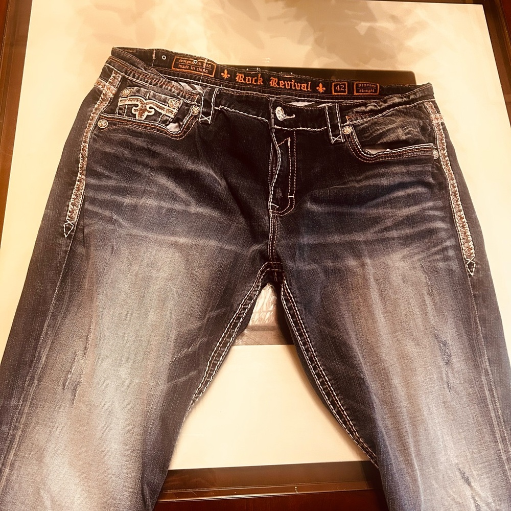 Rock Revival Stanley straight leg Distressed blue Jeans